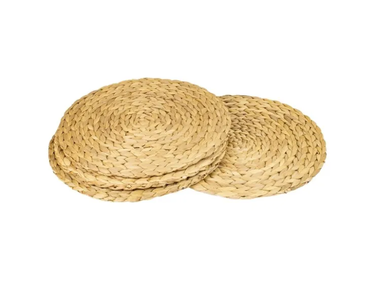 HMF 37231-S4 Tischset Rund Geflochten aus Wasserhyazinthe Platzset Abwaschbar 4er Set 35 cm* Tischdecken