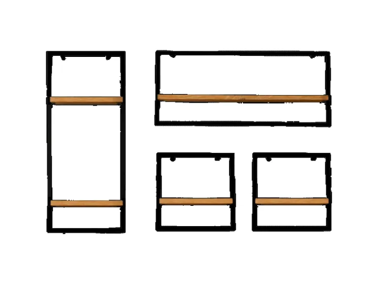 holz4home 4 Teiliges Wandregale in Schwarz Gerahmt von Natur ohne Baumkante