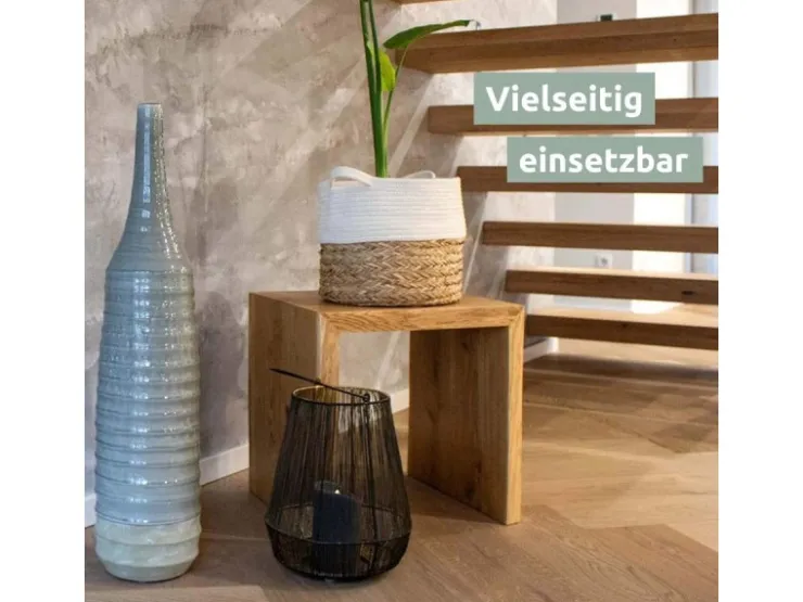 holz4home Massivholz Hocker Bank aus Eiche mit Baumkante XS* Garderoben