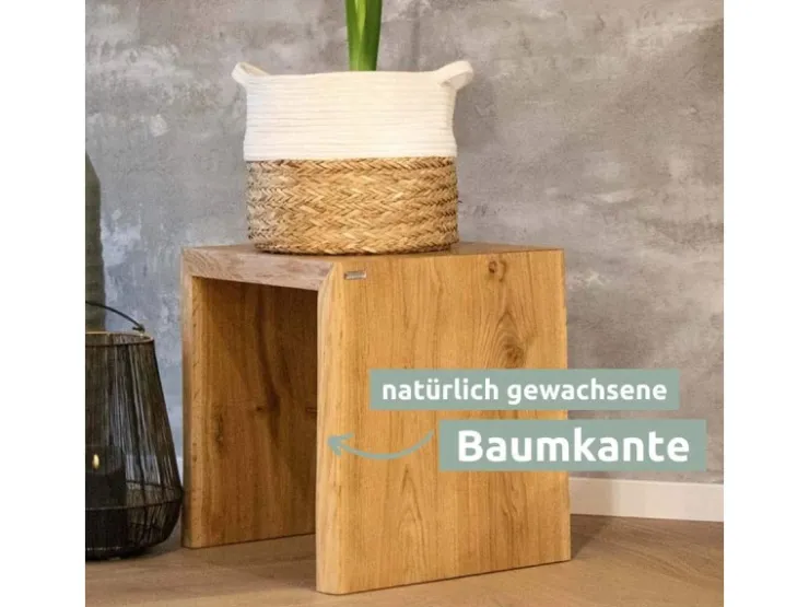 holz4home Massivholz Hocker Bank aus Eiche mit Baumkante XS* Garderoben