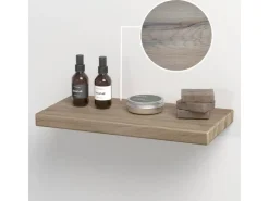 holz4home Schwebendes Wandregal aus Eiche 40cm Ohne Baumkante Hellgrau* Schweberegale