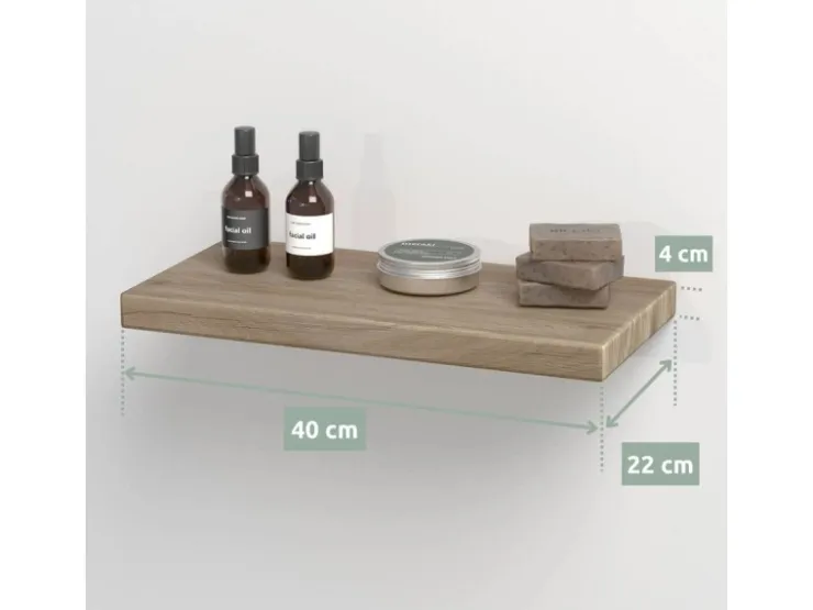 holz4home Schwebendes Wandregal aus Eiche 40cm Ohne Baumkante Hellgrau* Schweberegale