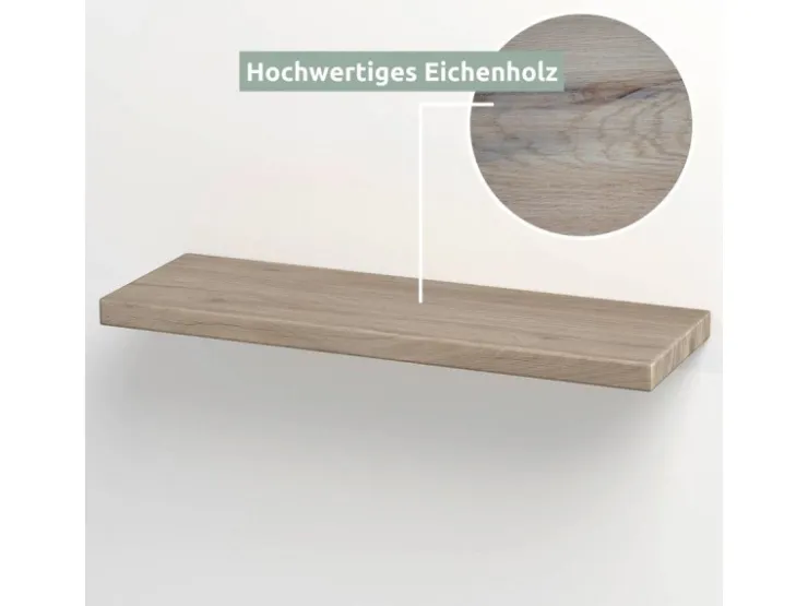 holz4home Schwebendes Wandregal aus Eiche 70cm Ohne Baumkante Hellgrau