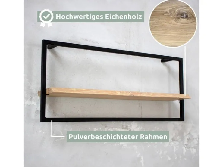 holz4home Wandregal Long in Schwarz Gerahmt von Hellgrau ohne Baumkante