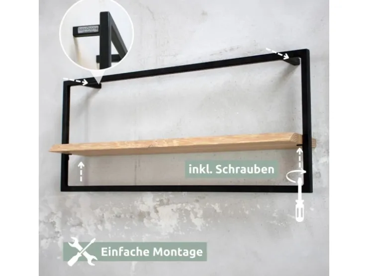 holz4home Wandregal Long in Schwarz Gerahmt von Hellgrau ohne Baumkante