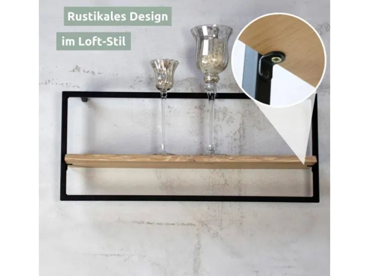 holz4home Wandregal Long in Schwarz Gerahmt von Hellgrau ohne Baumkante