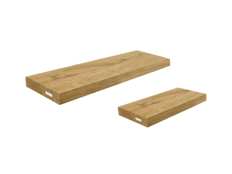 holz4home Wandregal Set 70cm und 40cm Eiche Massiv 2 Teilig Natur ohne Baumkante* Schweberegale