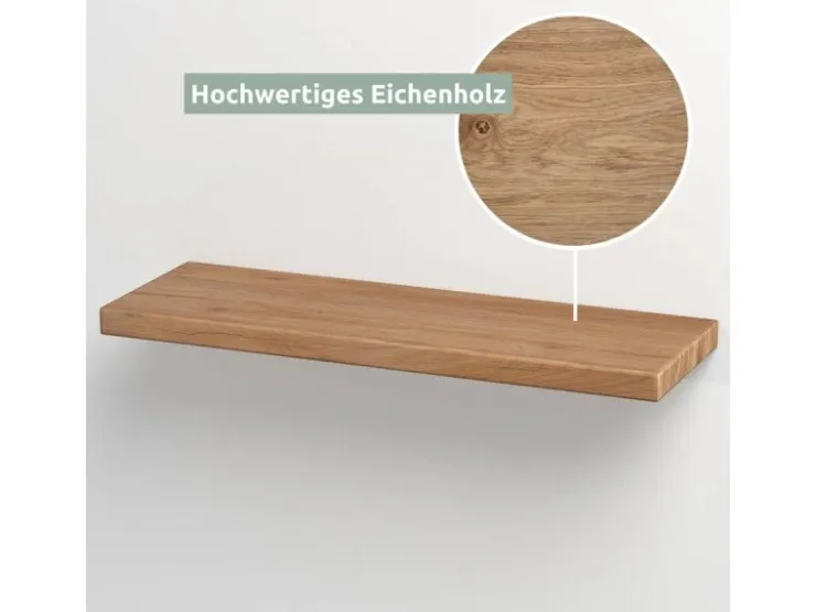 holz4home Wandregal Set 70cm und 40cm Eiche Massiv 2 Teilig Natur ohne Baumkante* Schweberegale