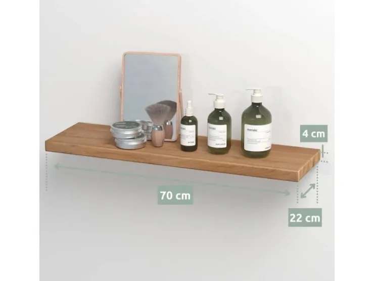 holz4home Wandregal Set 70cm und 40cm Eiche Massiv 2 Teilig Natur ohne Baumkante* Schweberegale