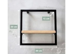 holz4home Wandregal Small Schwarz Gerahmt Industrial Style mit Baumkante Hellgrau* Schweberegale