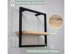 holz4home Wandregal Small Schwarz Gerahmt Industrial Style mit Baumkante Hellgrau* Schweberegale