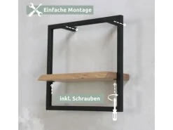 holz4home Wandregal Small Schwarz Gerahmt Industrial Style mit Baumkante Hellgrau* Schweberegale