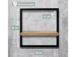 holz4home Wandregal Small Schwarz Gerahmt Industrial Style ohne Baumkante Hellgrau
