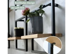 holz4home Wandregal Small Schwarz Gerahmt Industrial Style ohne Baumkante Hellgrau