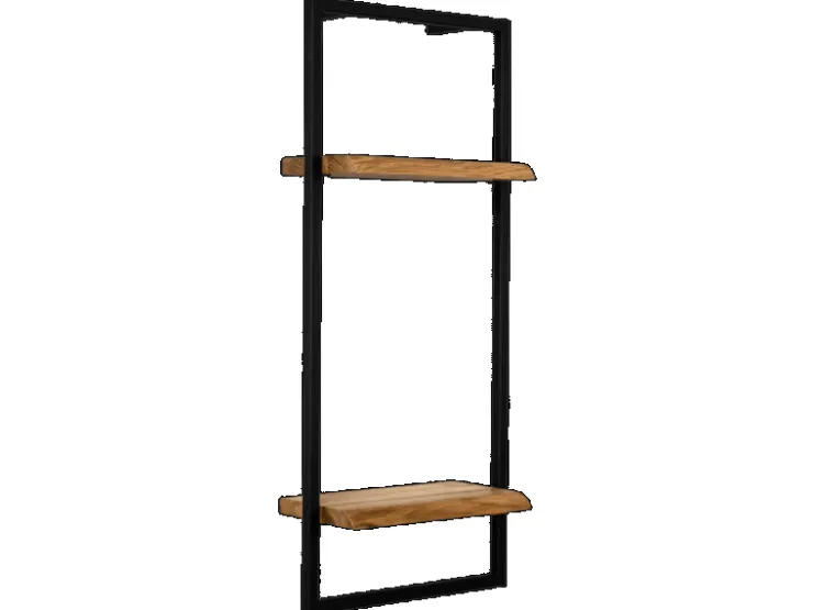 holz4home Wandregal High in Schwarz Gerahmt von Natur mit Baumkante