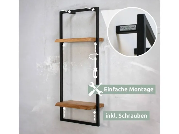 holz4home Wandregal High in Schwarz Gerahmt von Natur mit Baumkante