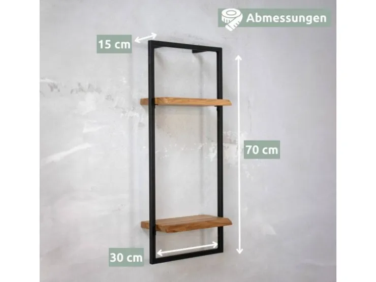 holz4home Wandregal High in Schwarz Gerahmt von Natur mit Baumkante