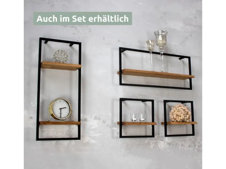 holz4home Wandregal High in Schwarz Gerahmt von Natur mit Baumkante