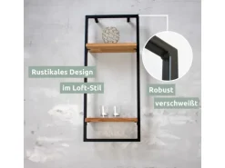 holz4home Wandregal High in Schwarz Gerahmt von Natur mit Baumkante