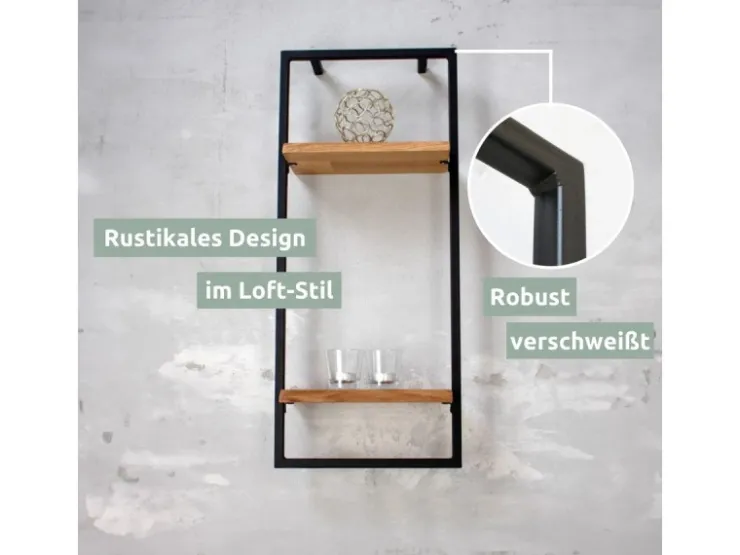 holz4home Wandregal High in Schwarz Gerahmt von Natur mit Baumkante