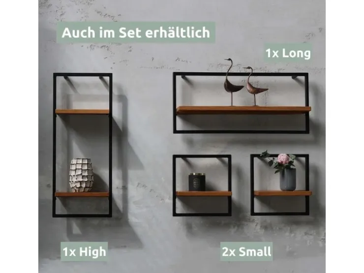 holz4home Wandregal High in Schwarz Gerahmt von Natur ohne Baumkante