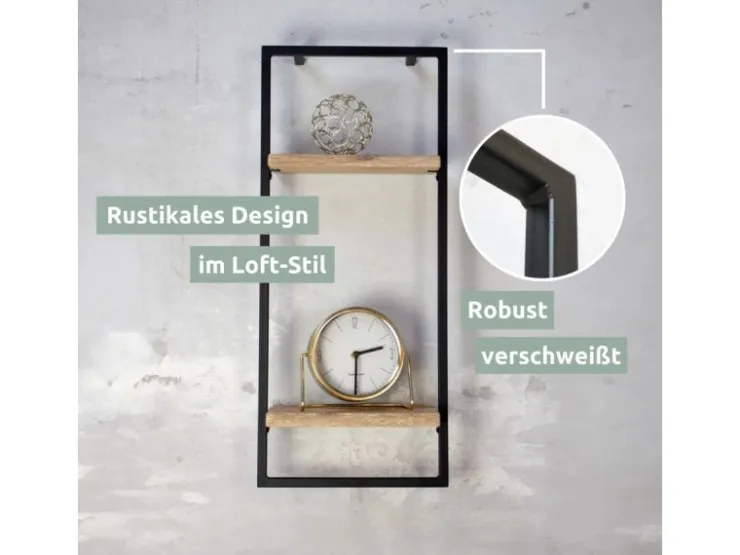 holz4home Wandregal High in Schwarz Gerahmt von Hellgrau ohne Baumkante