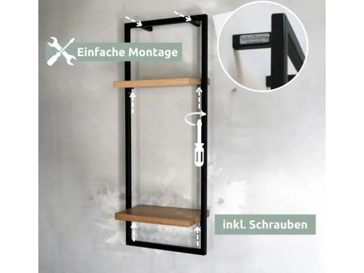 holz4home Wandregal High in Schwarz Gerahmt von Hellgrau ohne Baumkante