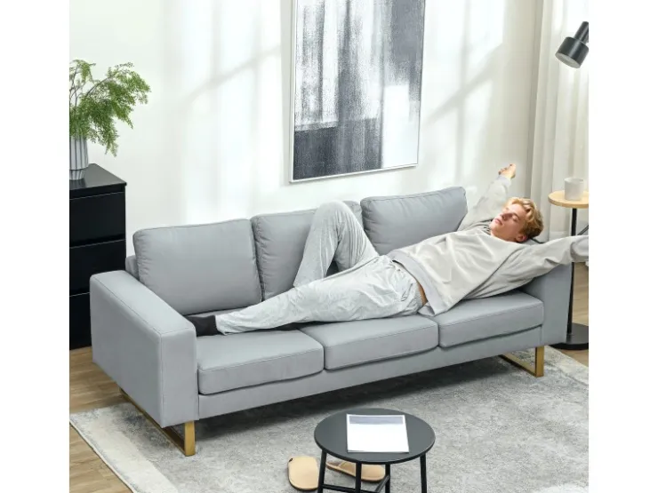 HOMCOM 3 Sitzer Sofa für Schlafzimmer 200 x 82 x 78 cm Hellgrau* Kissen
