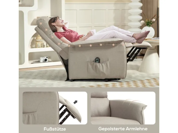 HOMCOM Aufstehsessel Polyester Stahl Beige 66L x 90B x 96H cm