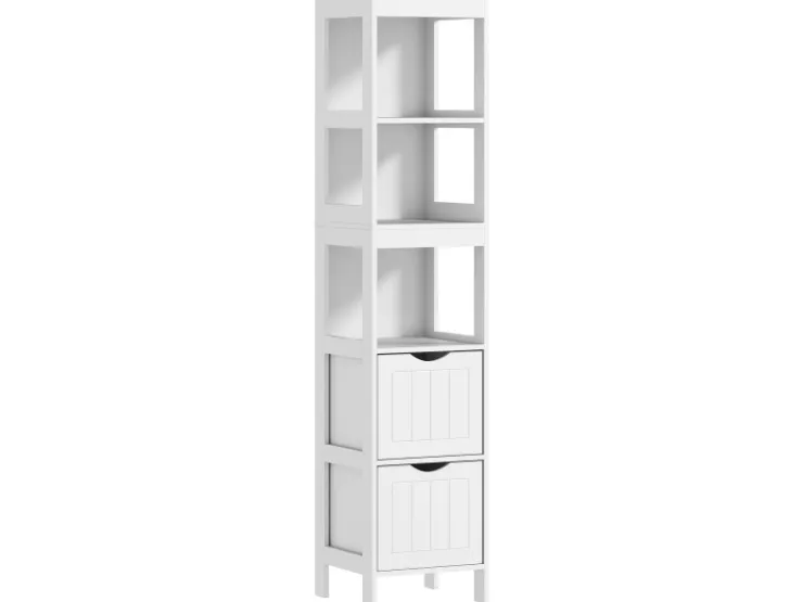 HOMCOM Badezimmerschrank Spanplatte MDF Weiß 30L x 30B x 141,2H cm* Regal Weiß|Schränke