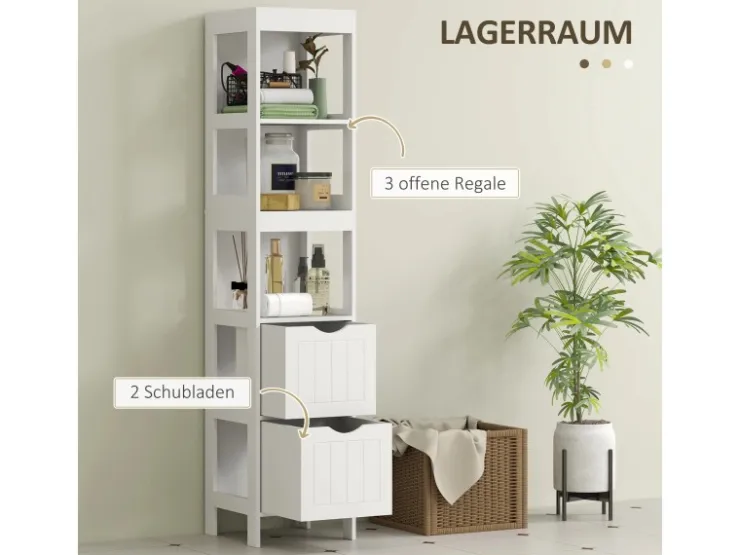 HOMCOM Badezimmerschrank Spanplatte MDF Weiß 30L x 30B x 141,2H cm* Regal Weiß|Schränke