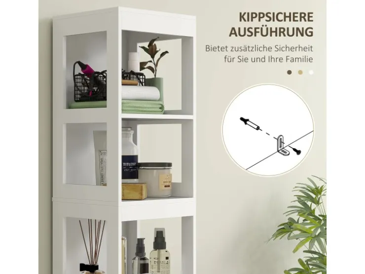 HOMCOM Badezimmerschrank Spanplatte MDF Weiß 30L x 30B x 141,2H cm* Regal Weiß|Schränke
