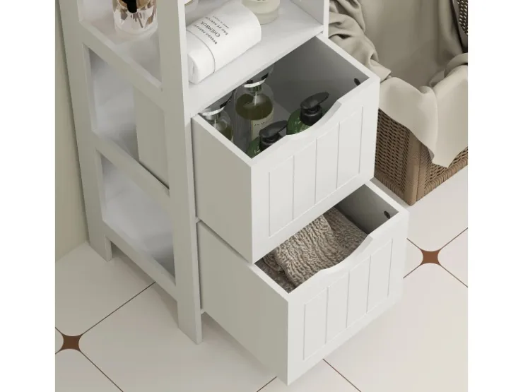 HOMCOM Badezimmerschrank Spanplatte MDF Weiß 30L x 30B x 141,2H cm* Regal Weiß|Schränke