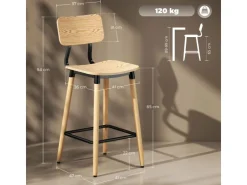 HOMCOM Barhocker 2er Set Barstuhl für Küche Wohnzimmer Esszimmer