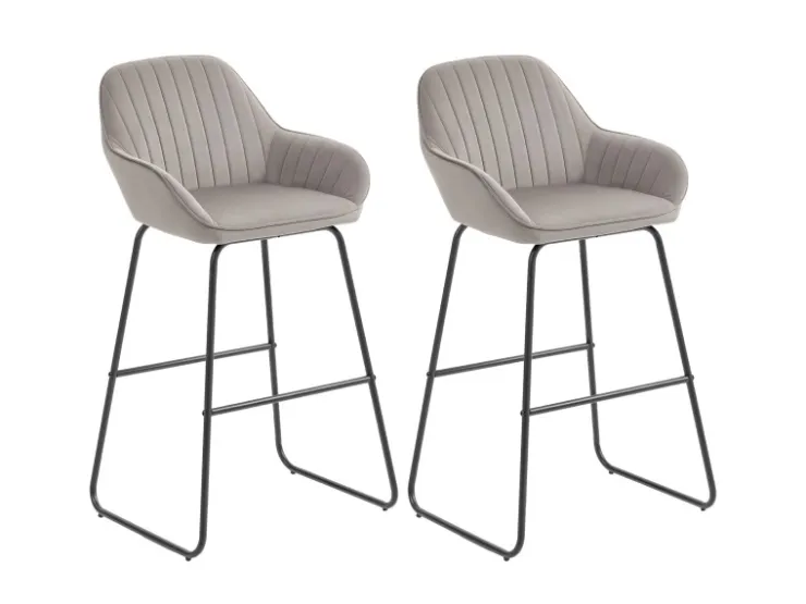 HOMCOM Barhocker 2er Set Gepolstert Barstuhl für Küche Wohnzimmer Grau