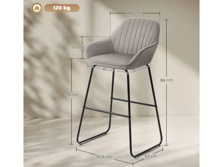 HOMCOM Barhocker 2er Set Gepolstert Barstuhl für Küche Wohnzimmer Grau