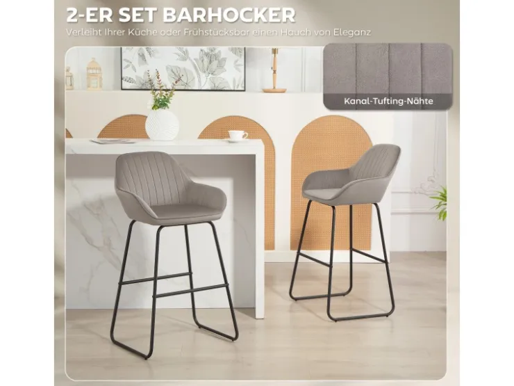 HOMCOM Barhocker 2er Set Gepolstert Barstuhl für Küche Wohnzimmer Grau