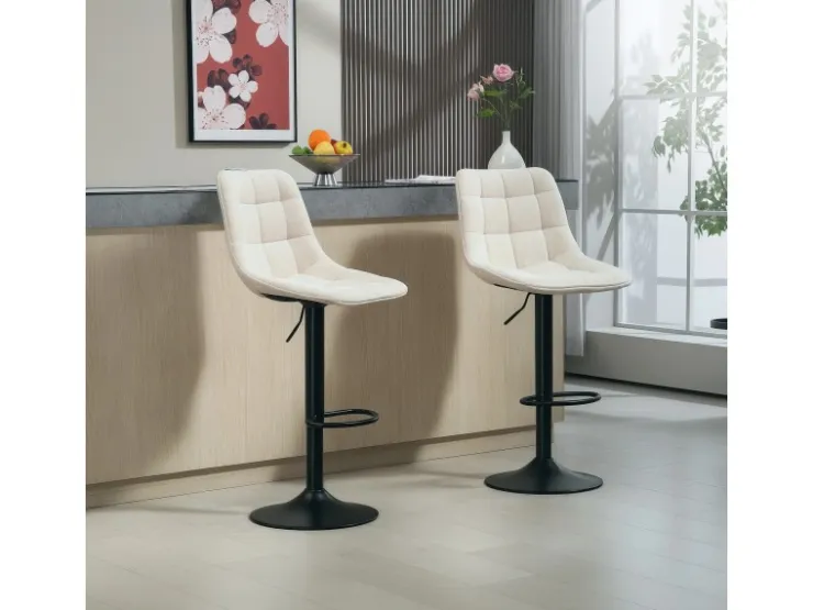 HOMCOM Barhocker mit Lehne Polyester Beige 53L x 47B x 96-117H cm