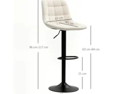 HOMCOM Barhocker mit Lehne Polyester Beige 53L x 47B x 96-117H cm