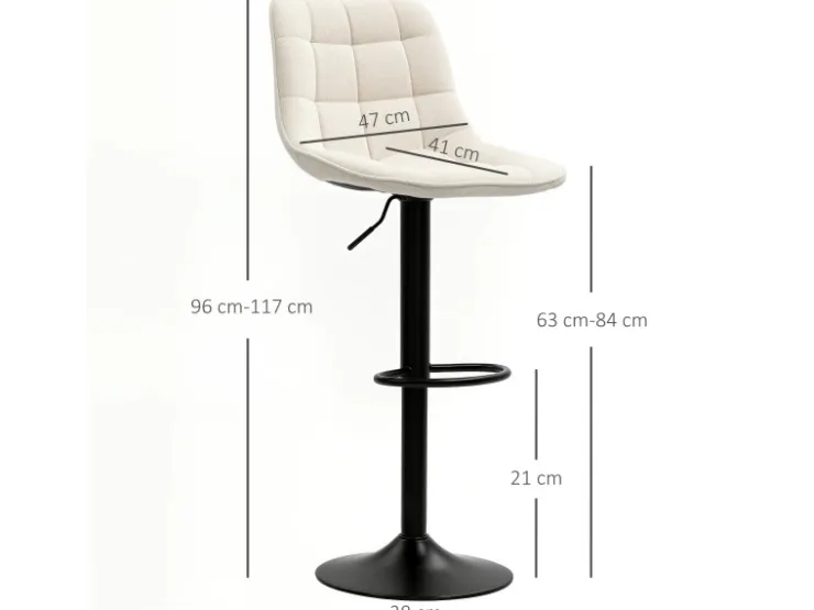 HOMCOM Barhocker mit Lehne Polyester Beige 53L x 47B x 96-117H cm