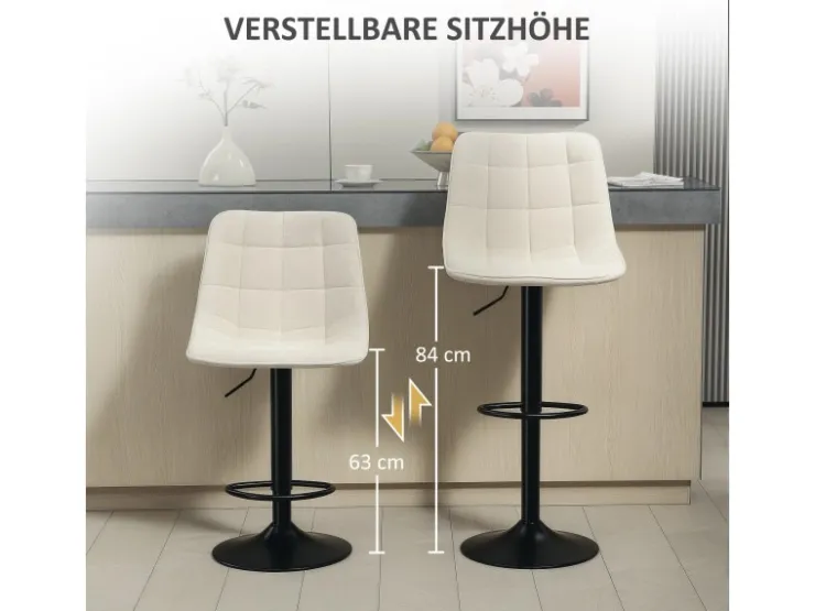 HOMCOM Barhocker mit Lehne Polyester Beige 53L x 47B x 96-117H cm