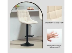 HOMCOM Barhocker mit Lehne Polyester Beige 53L x 47B x 96-117H cm