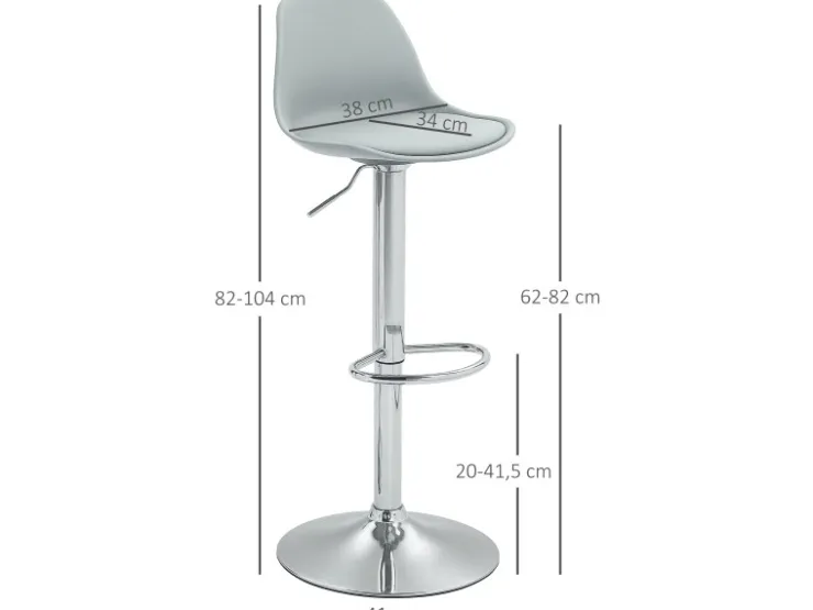 HOMCOM Barhocker mit Stahlgestell Kunstleder Grau 38L x 42B x 82-104H cm* Hocker