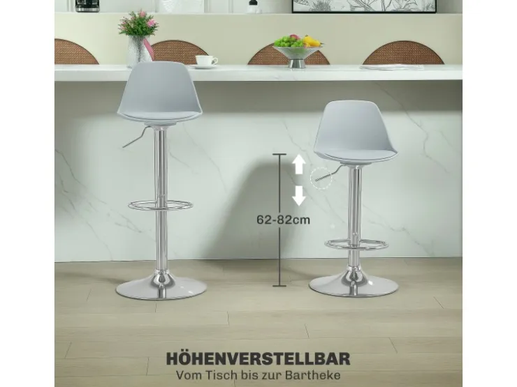 HOMCOM Barhocker mit Stahlgestell Kunstleder Grau 38L x 42B x 82-104H cm* Hocker
