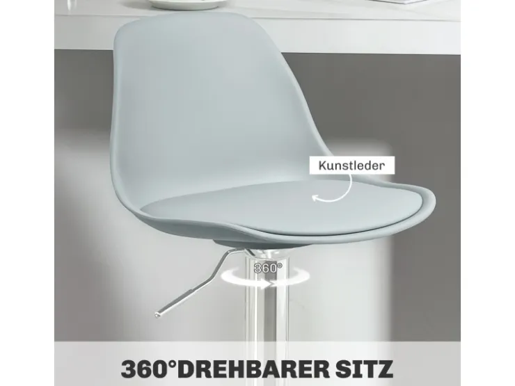 HOMCOM Barhocker mit Stahlgestell Kunstleder Grau 38L x 42B x 82-104H cm* Hocker