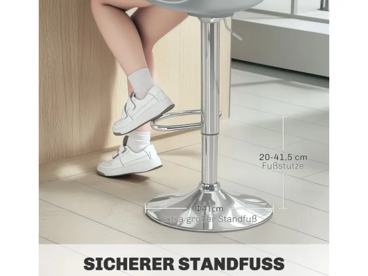 HOMCOM Barhocker mit Stahlgestell Kunstleder Grau 38L x 42B x 82-104H cm* Hocker