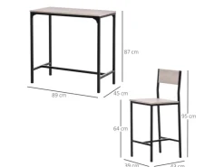 HOMCOM Barmöbel MDF Metall Natur Schwarz L89 x B45 x H87 cm L39 x B45 x H95 cm