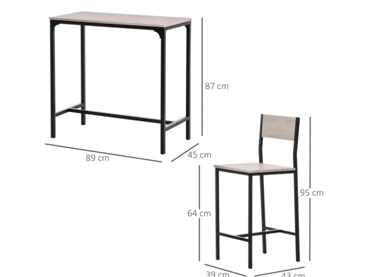 HOMCOM Barmöbel MDF Metall Natur Schwarz L89 x B45 x H87 cm L39 x B45 x H95 cm