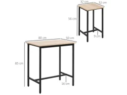 HOMCOM Bartisch mit 2 Stühlen Industrie-Design Naturholz Schwarz 80 x 50 x 85 cm