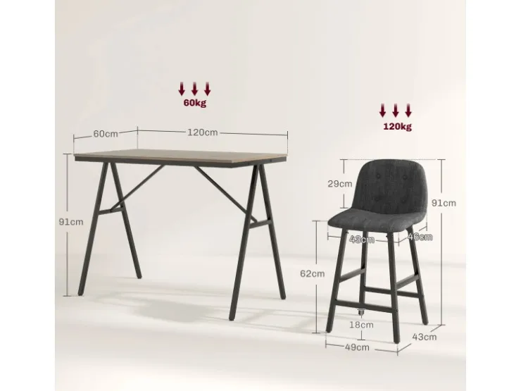 HOMCOM Bartisch mit Barhocker Set 5-Teilige Stahl 120 x 60 x 91 cm* Möbelserien